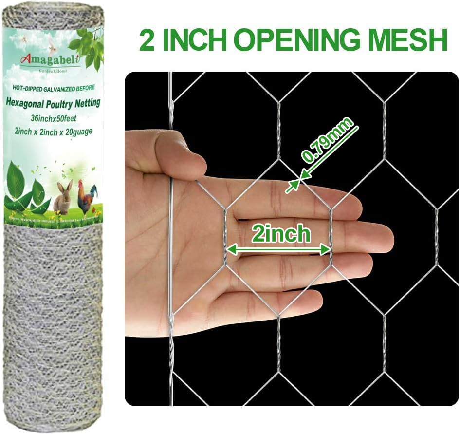 AMAGABELI close-up of 2-inch hexagonal mesh showing sturdy galvanized wire detail