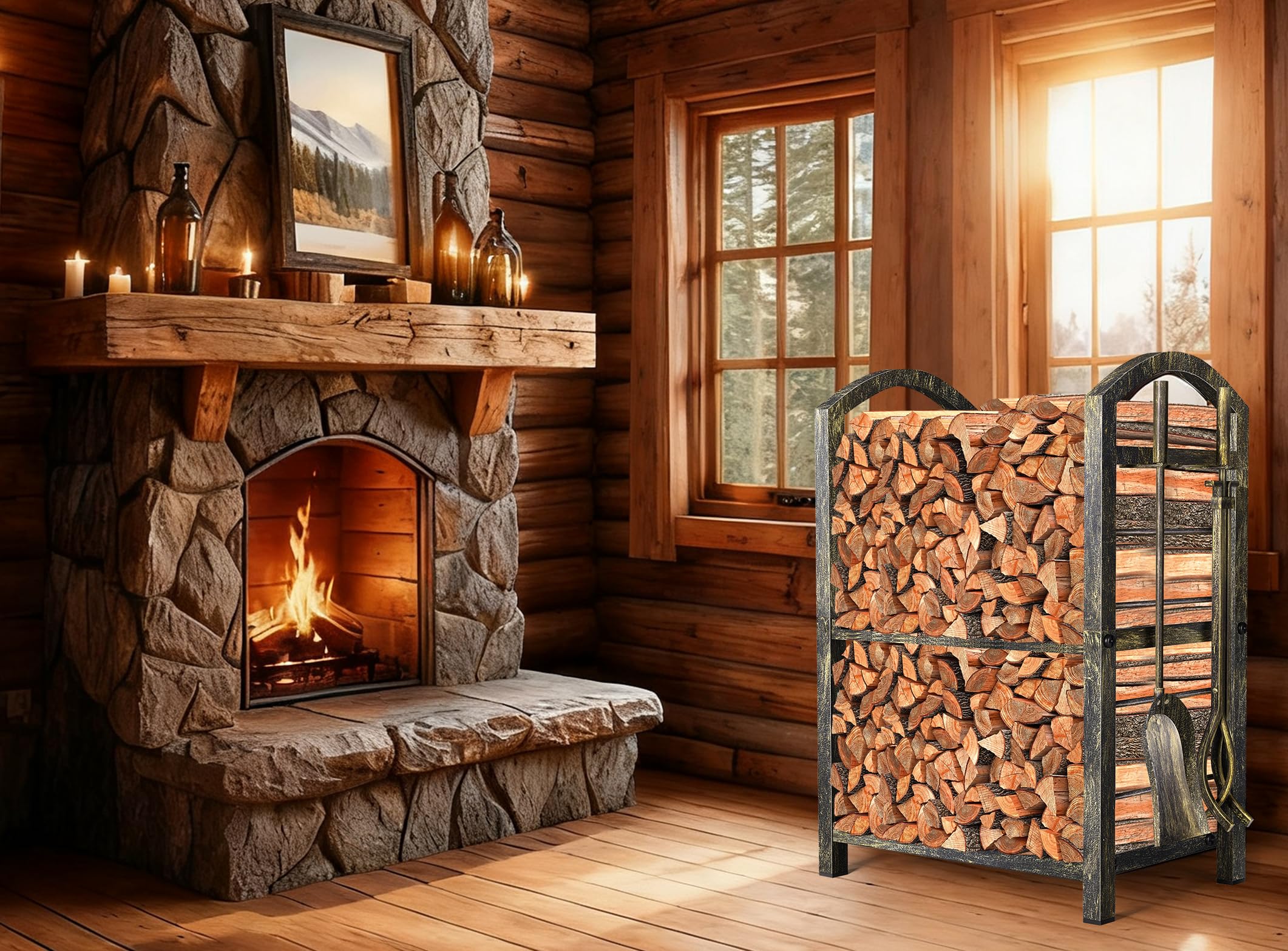 AMAGABELI lifestyle living room with rack enhancing hearth style and tidy floors
