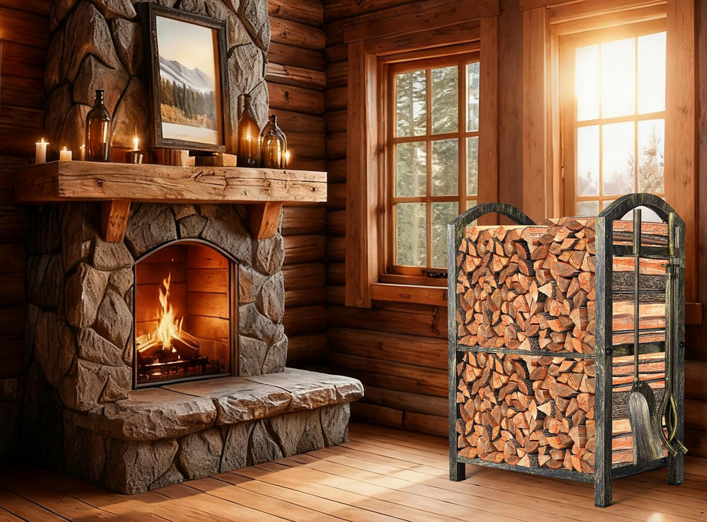 AMAGABELI lifestyle living room with rack enhancing hearth style and tidy floors