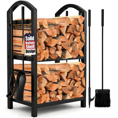 AMAGABELI GARDEN & HOME front view of log rack showing organized storage and neat hearth