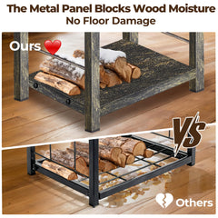AMAGABELI rack loaded with logs beside fireplace illustrating easy access and capacity
