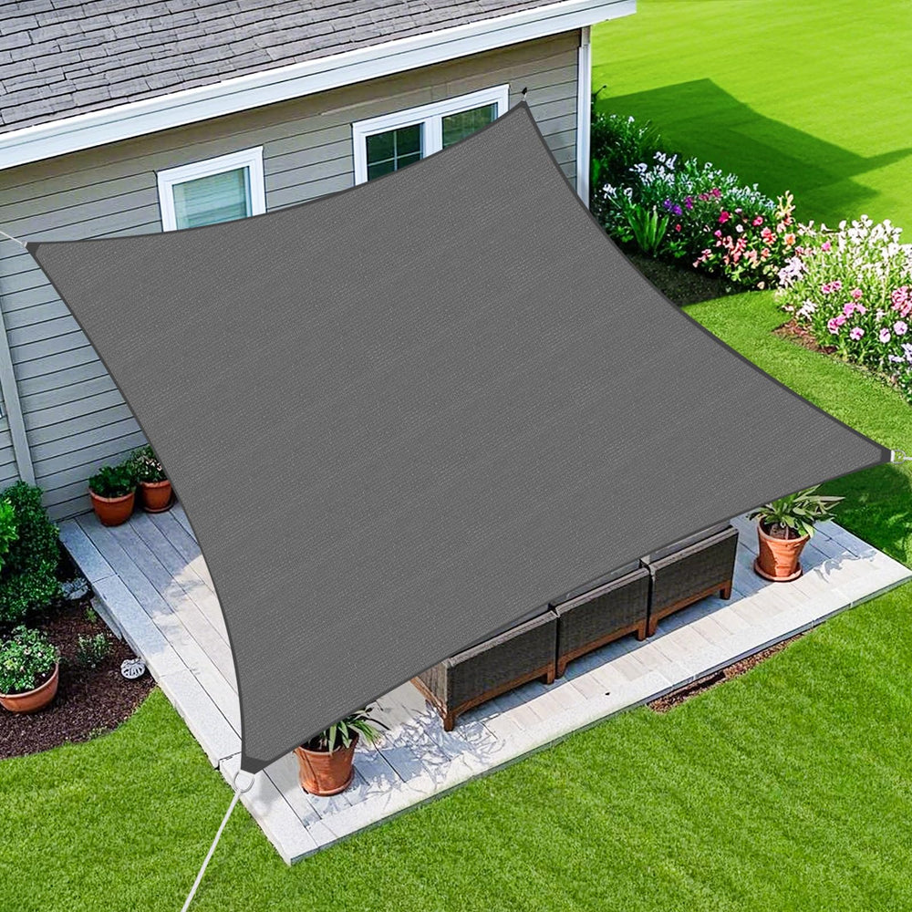 Amagenix front view of dark grey shade sail showing coverage and style benefit