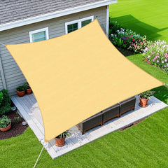Amagenix front view of 16x20 sand shade sail showing full coverage and clean finish