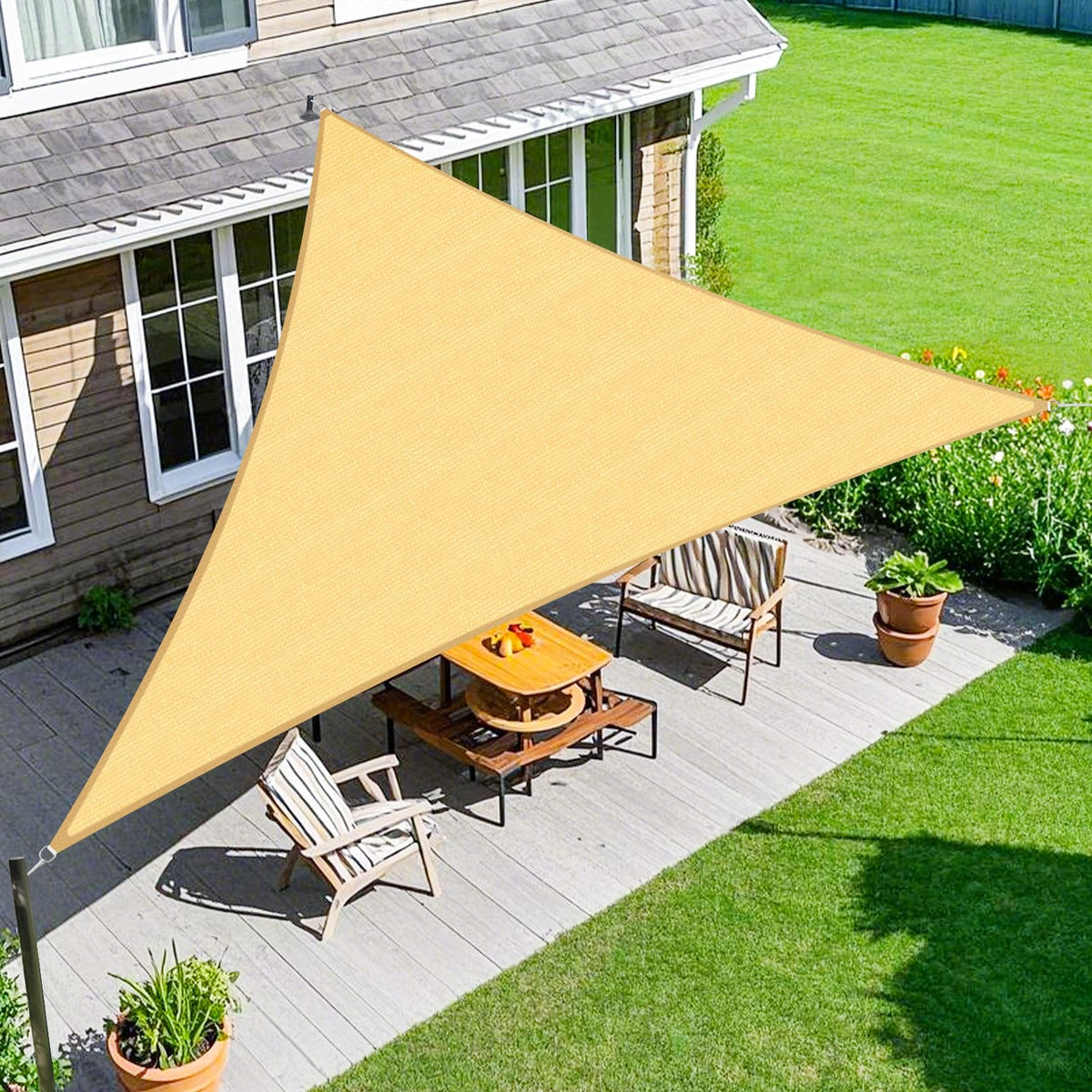 Amagenix front view of shade sail installed providing cool shaded area
