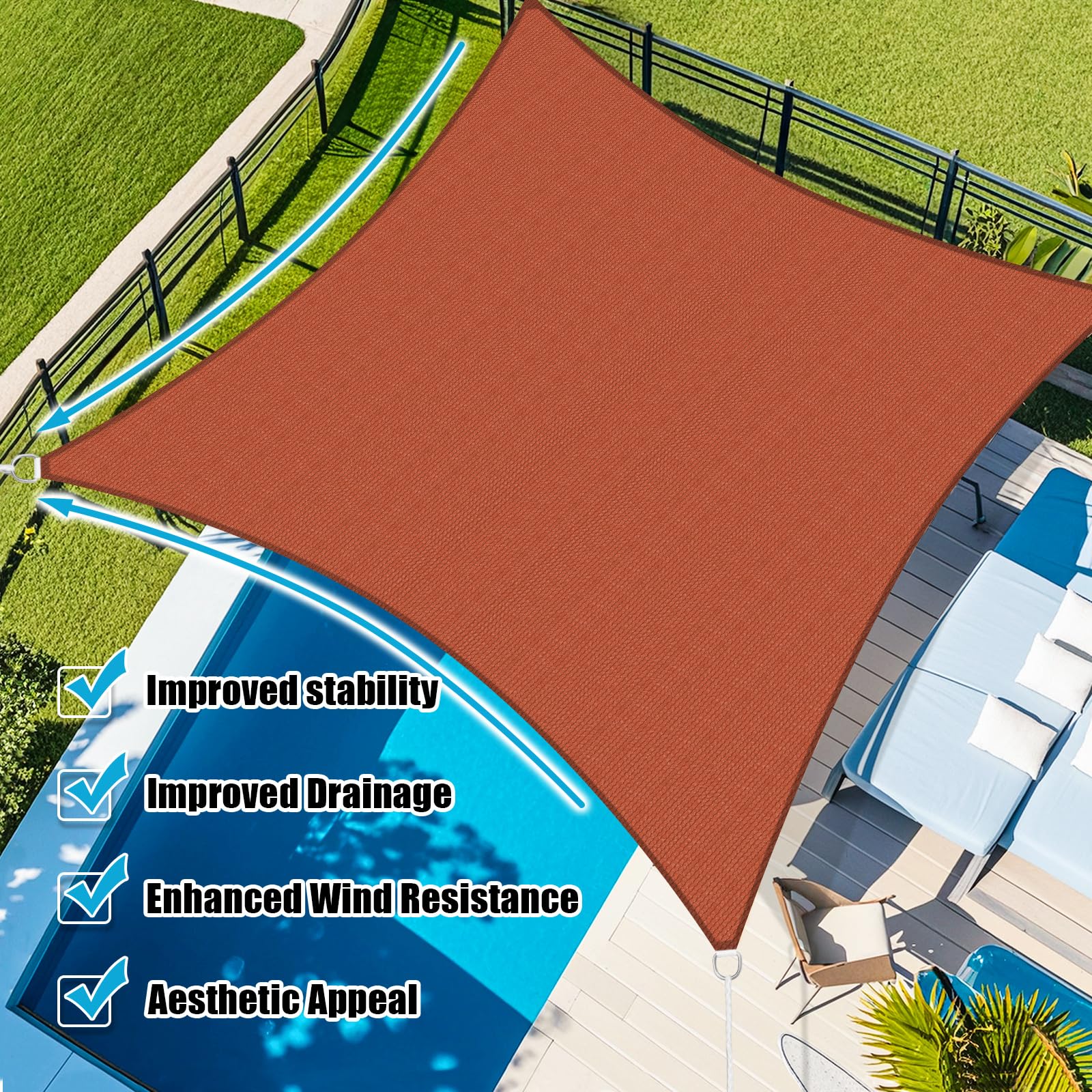 Amagenix shade sail over outdoor dining area for comfortable sun protection