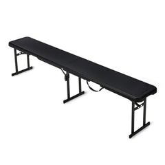 Amazon Basics bench front profile showing full seating and sturdy legs benefit portability