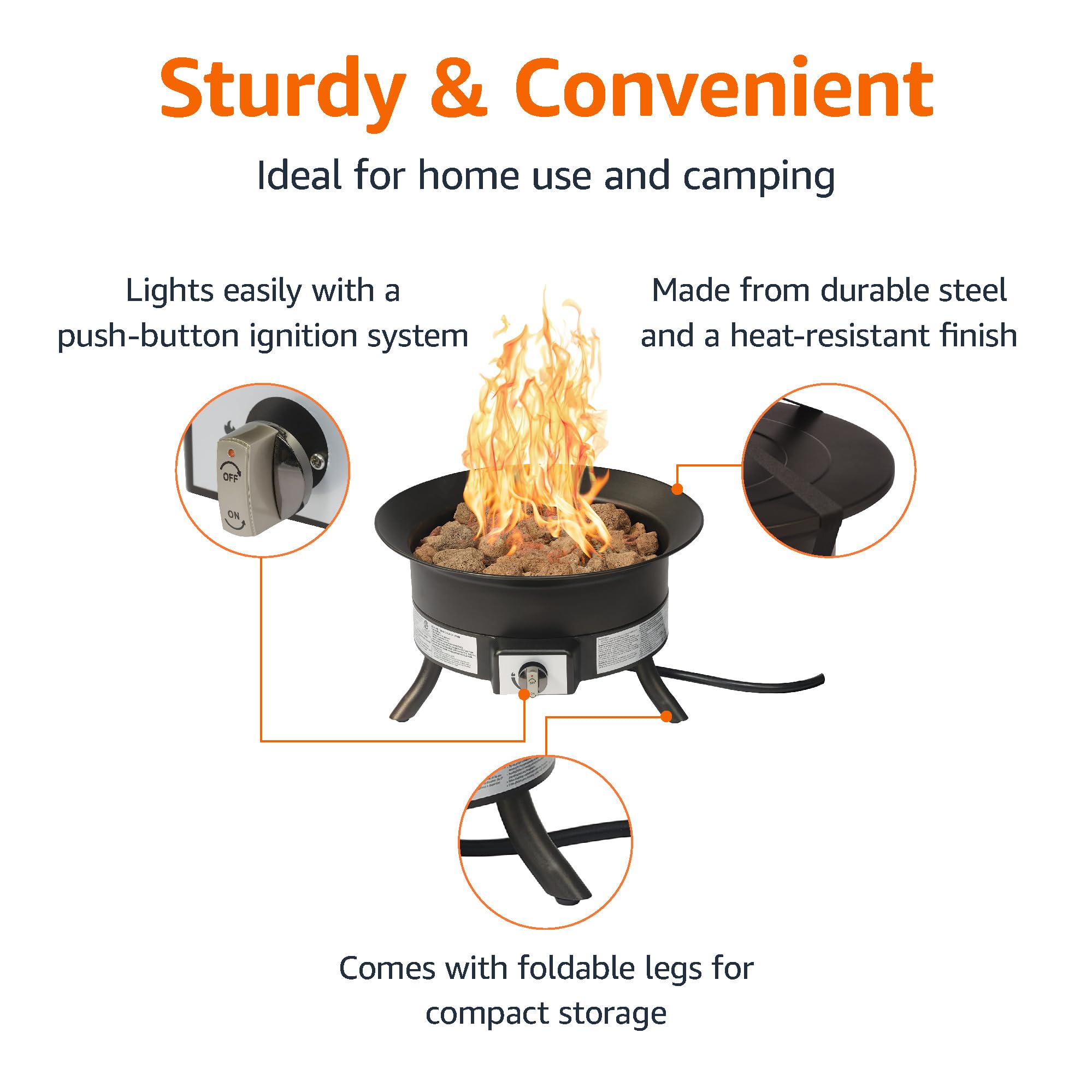 Amazon Basics close-up of stainless steel burner and lava rock for consistent heat