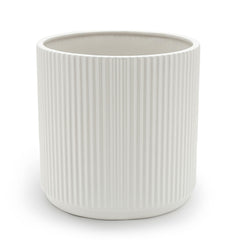 Amazon Basics front view of white fluted ceramic planter showing modern style and stability
