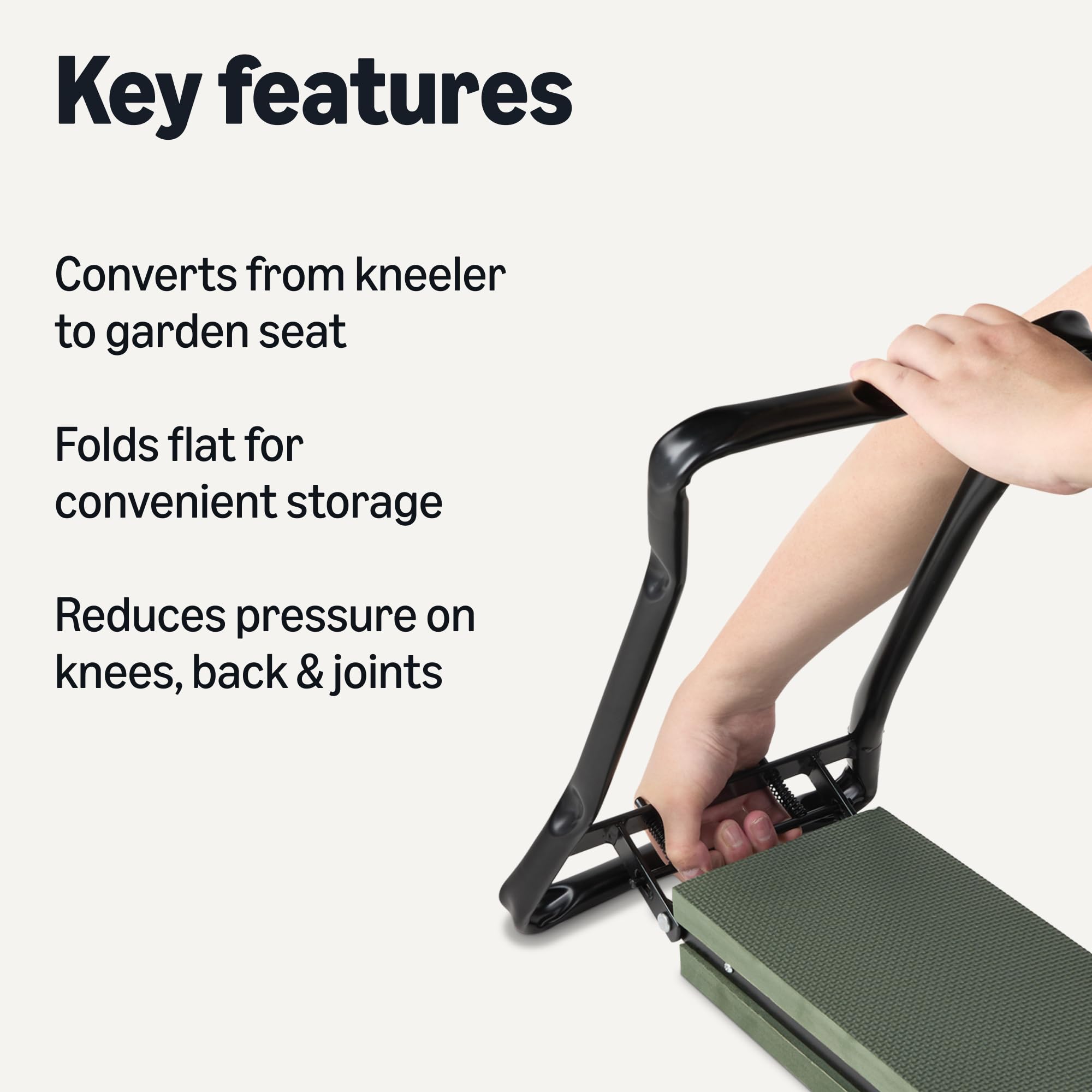 Amazon Basics folded garden stool flat for easy storage and portable transport benefit