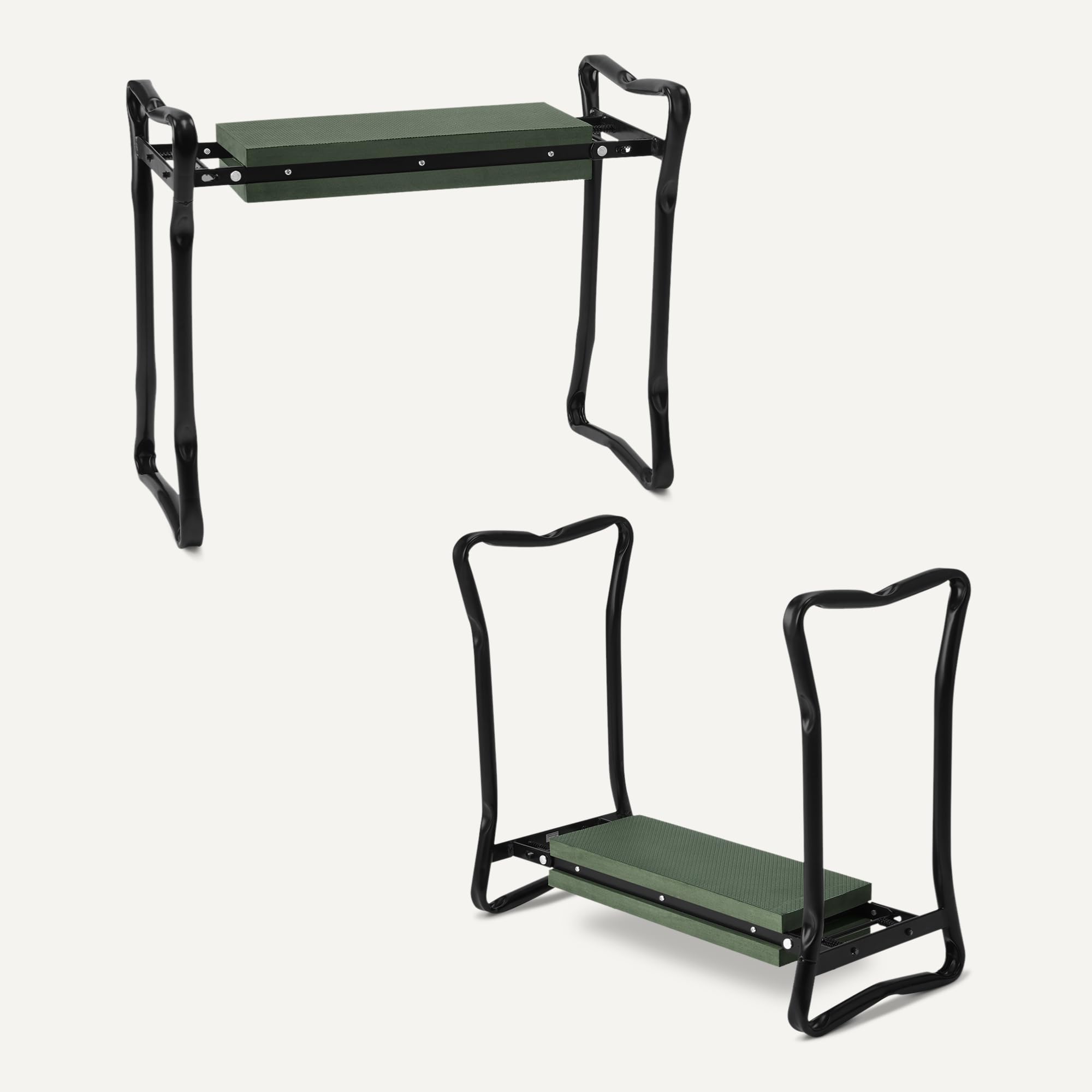 Amazon Basics stool next to a watering can showing scale and portability advantage