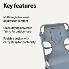 Amazon Basics lounge chair folded compact with carry strap for easy transport