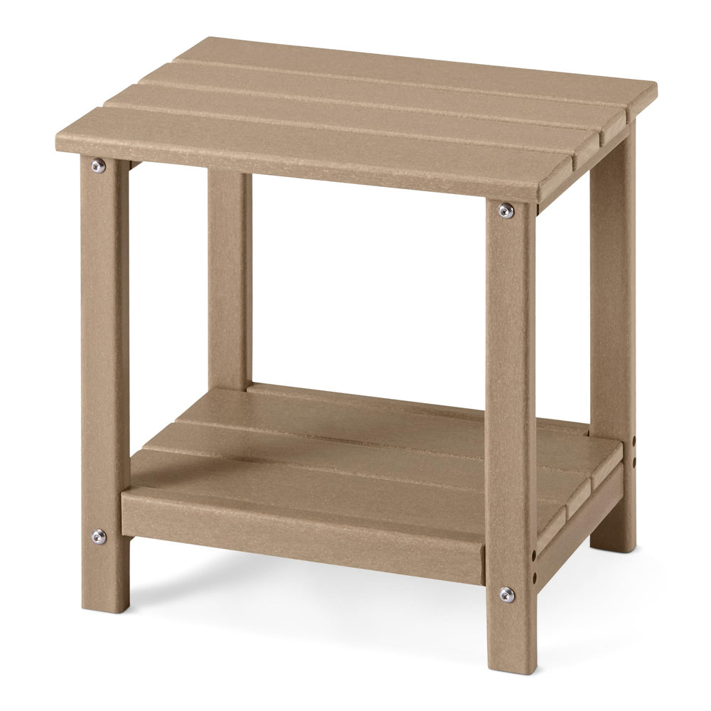 Amazon Basics front view of outdoor side table showing compact design and balance