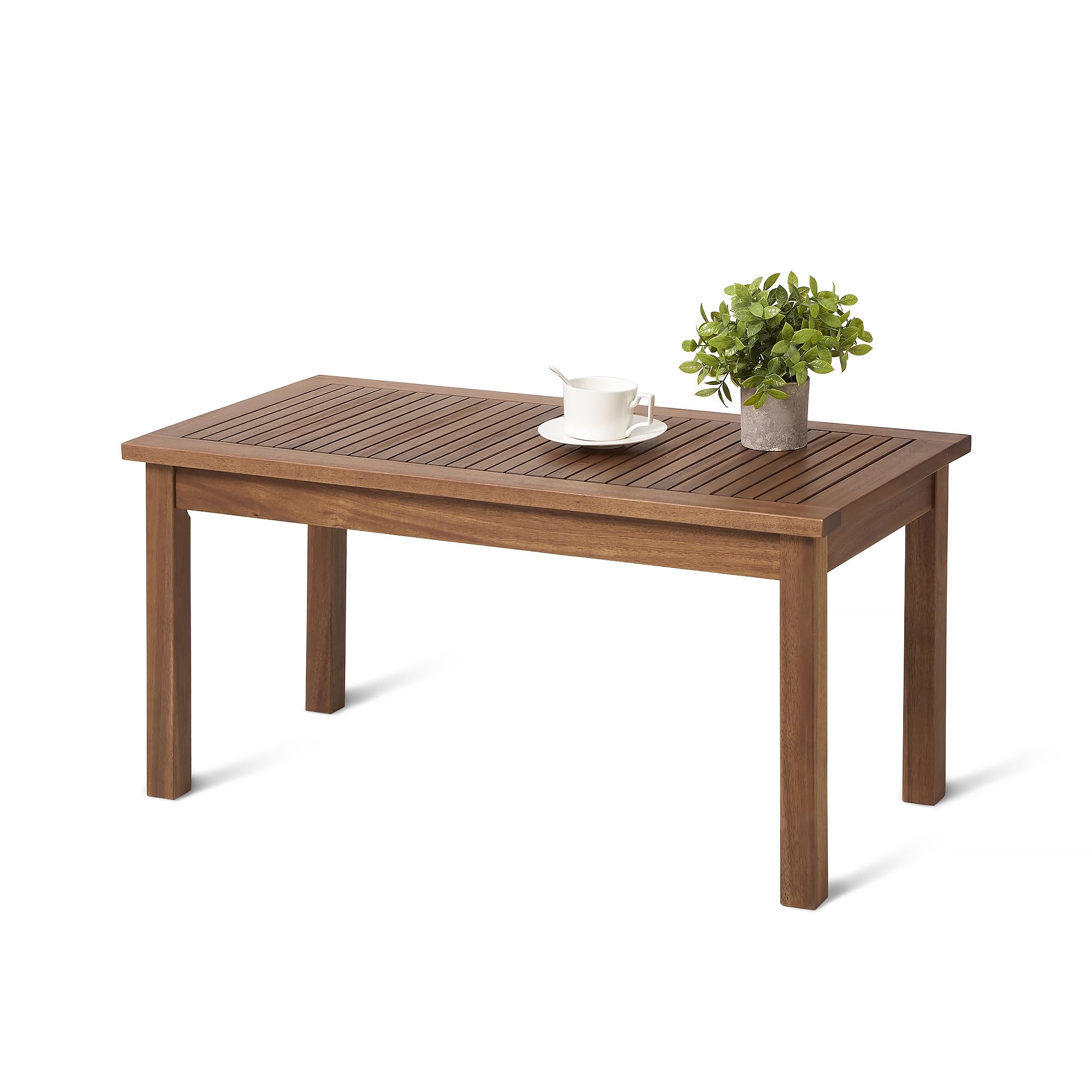 Amazon Basics patio table front view showing clean natural finish and functional design