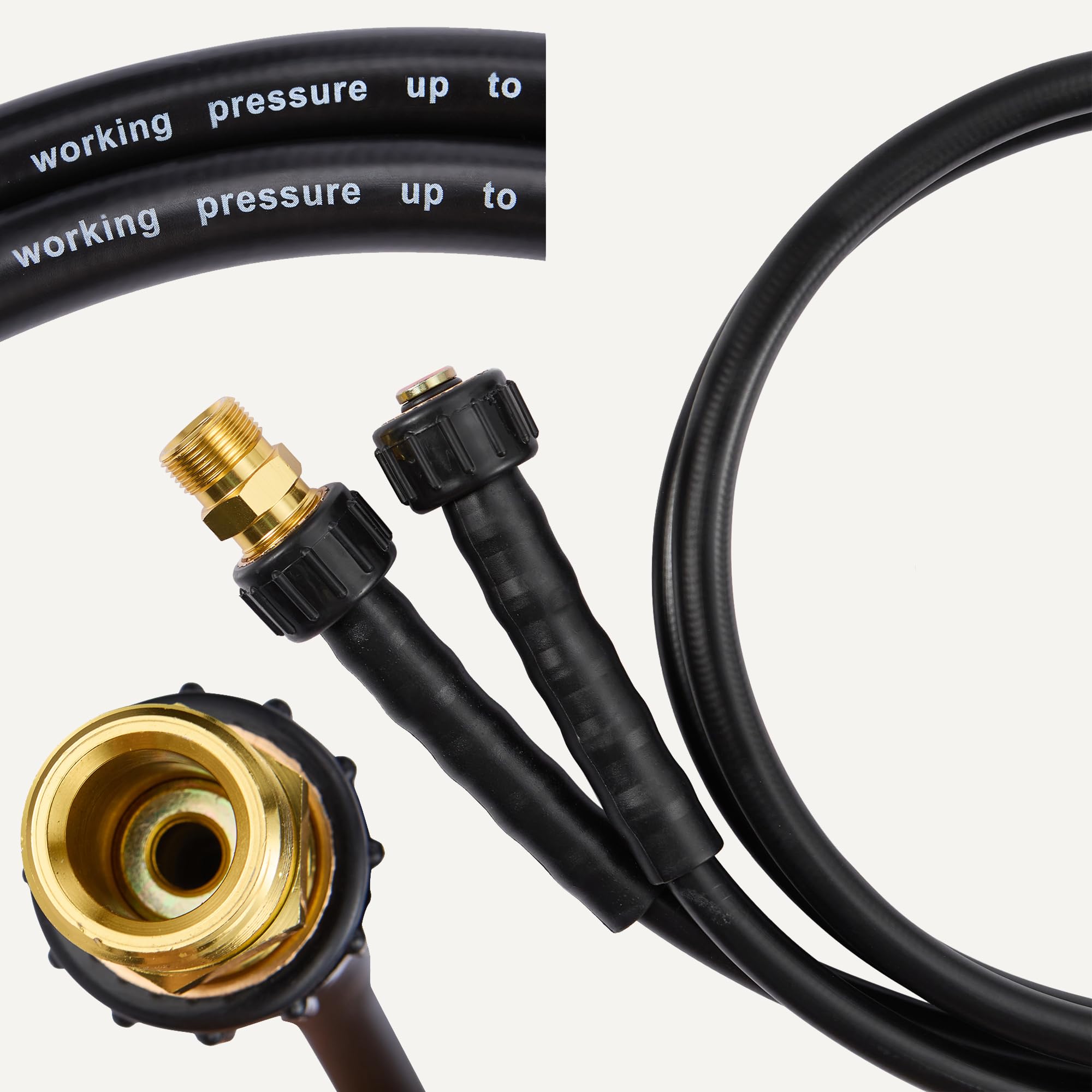 Amazon Basics pressure washer hose neatly coiled for compact storage convenience
