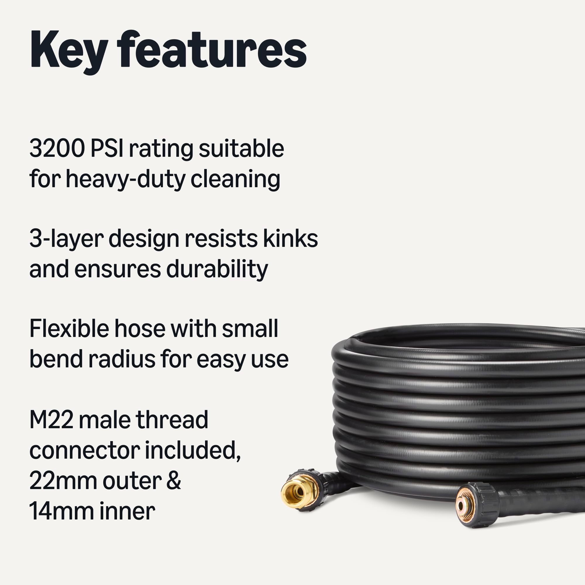Amazon Basics pressure washer hose M22 male thread connection detail for secure fit