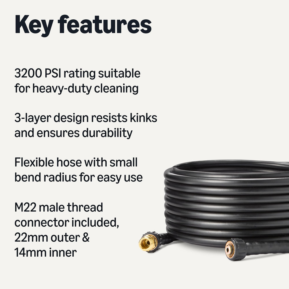 Amazon Basics pressure washer hose M22 male thread connection detail for secure fit