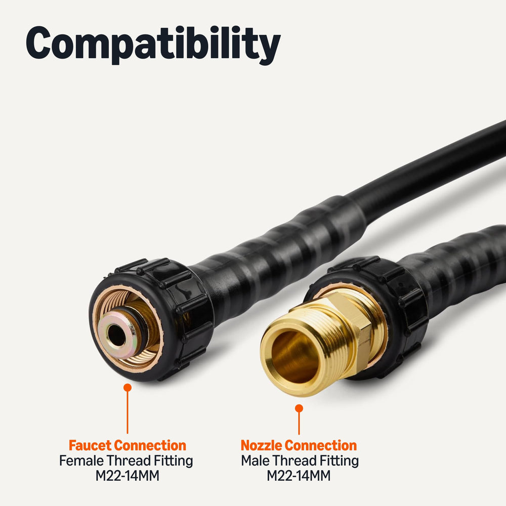 Amazon Basics pressure washer hose in use cleaning a driveway for efficient reach
