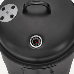 Amazon Basics detail of porcelain-enameled water and charcoal pans for easier cleanup benefit