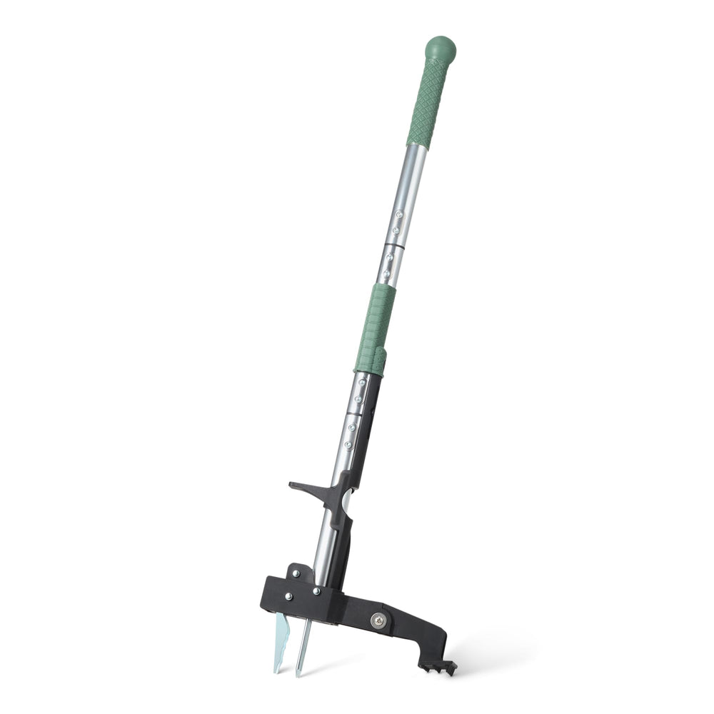 Amazon Basics front view of weed puller showing full tool and benefit of upright weeding