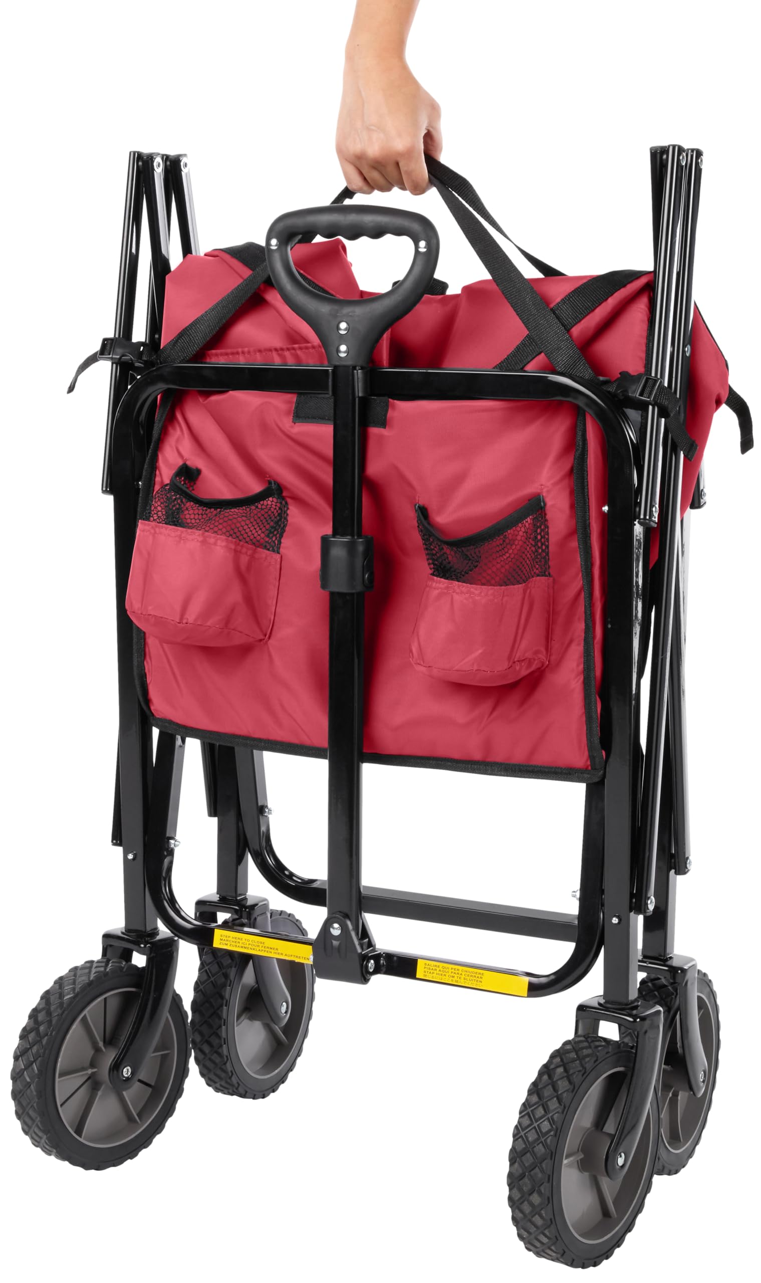 Amazon Basics wagon loaded at a picnic showing portability and easy transport benefit