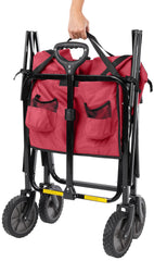 Amazon Basics wagon loaded at a picnic showing portability and easy transport benefit