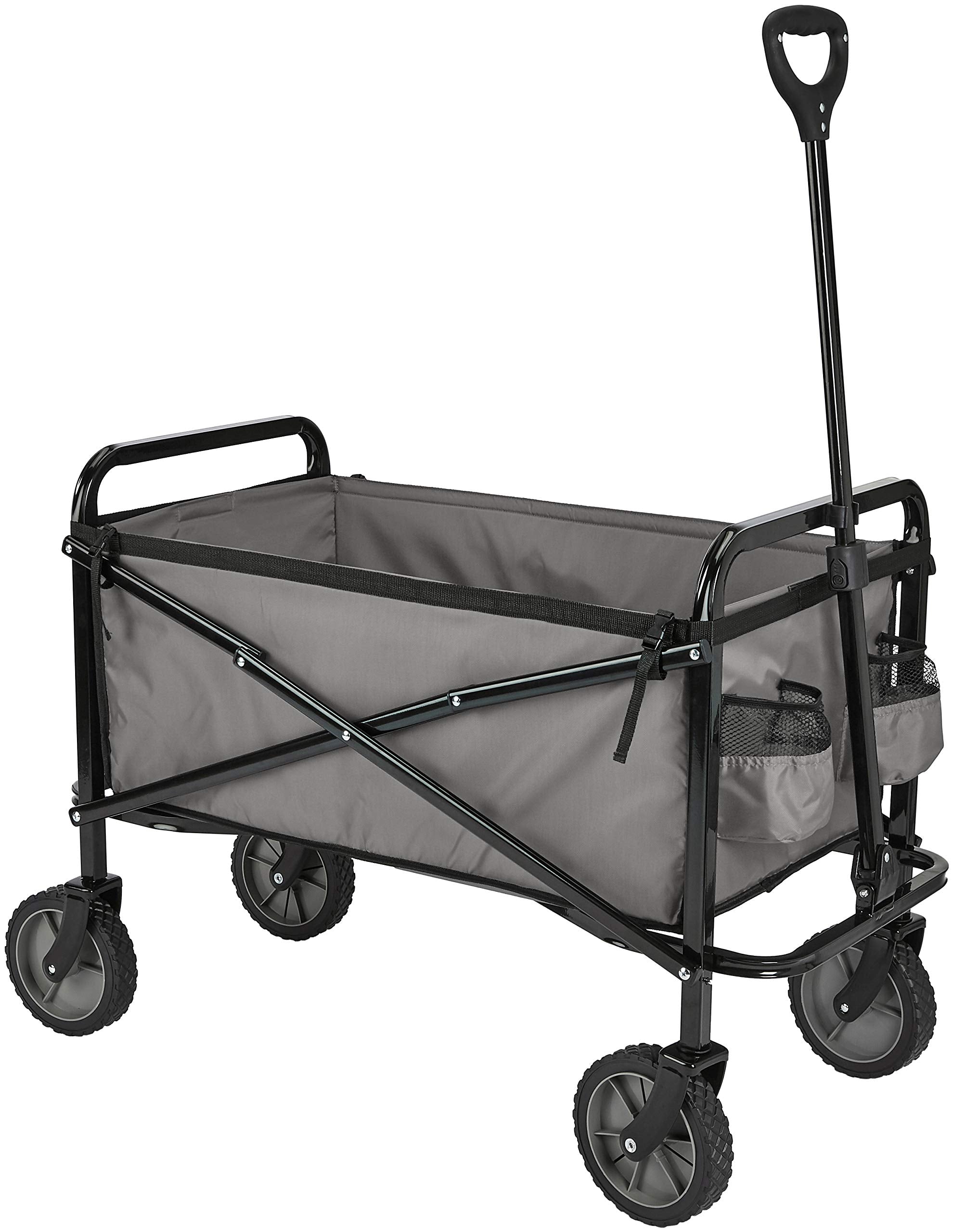 Amazon Basics wagon front view showing full load capacity and sturdy frame for hassle-free hauling