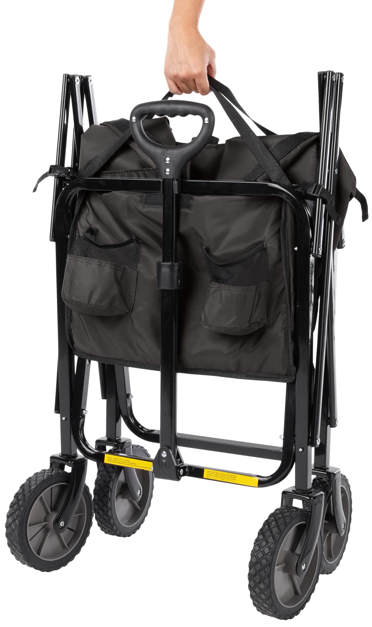 Amazon Basics wagon loaded at picnic demonstrating easy transport of gear