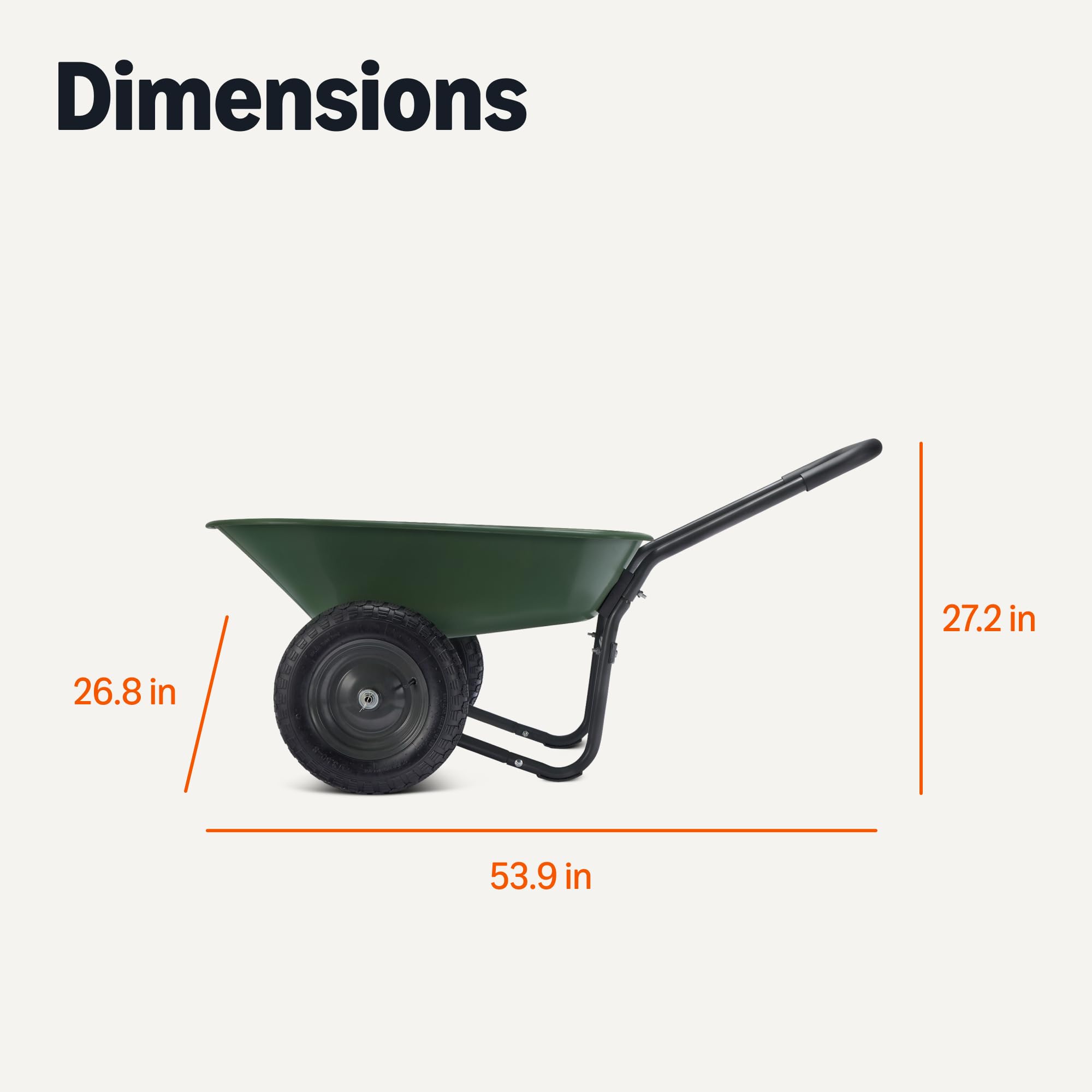 Amazon Basics wheelbarrow next to a person for scale, showing compact storage benefits