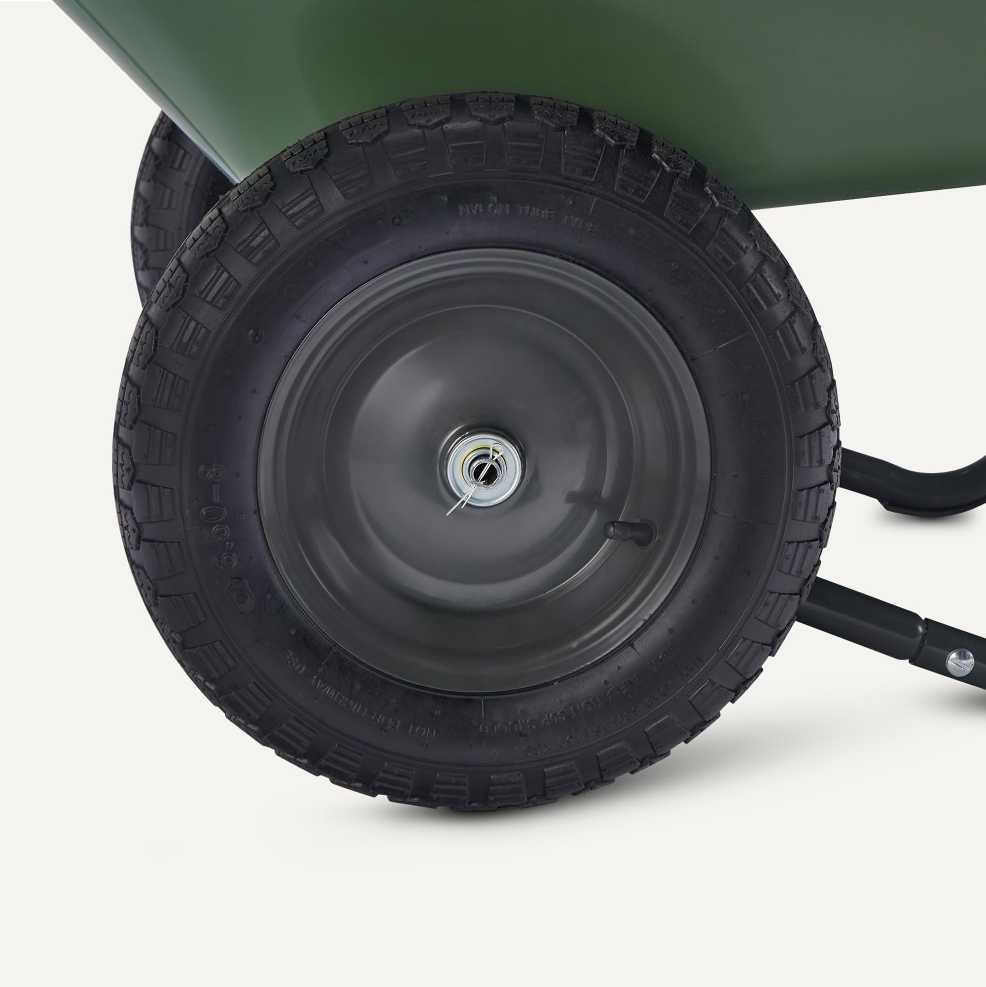 Amazon Basics inflatable rubber wheel detail, for smoother traction and shock absorption