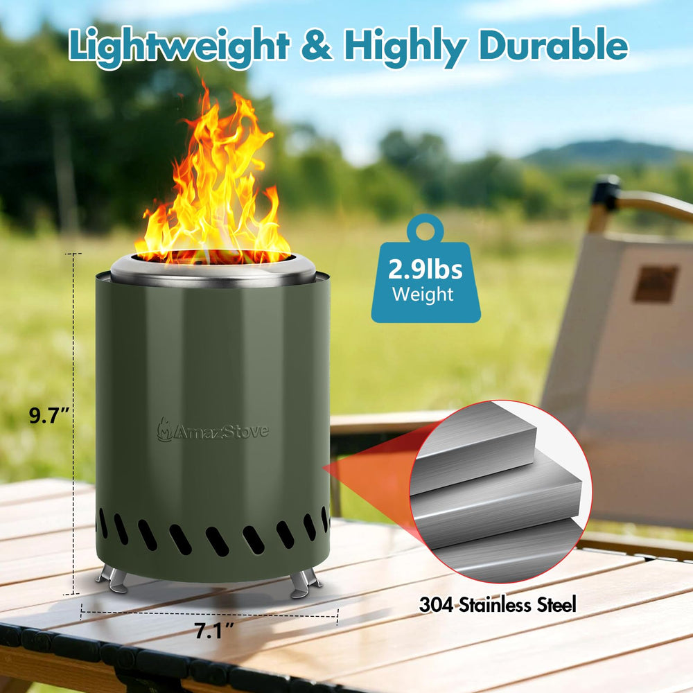AmazStove burning pellets demonstrating low-smoke efficient combustion