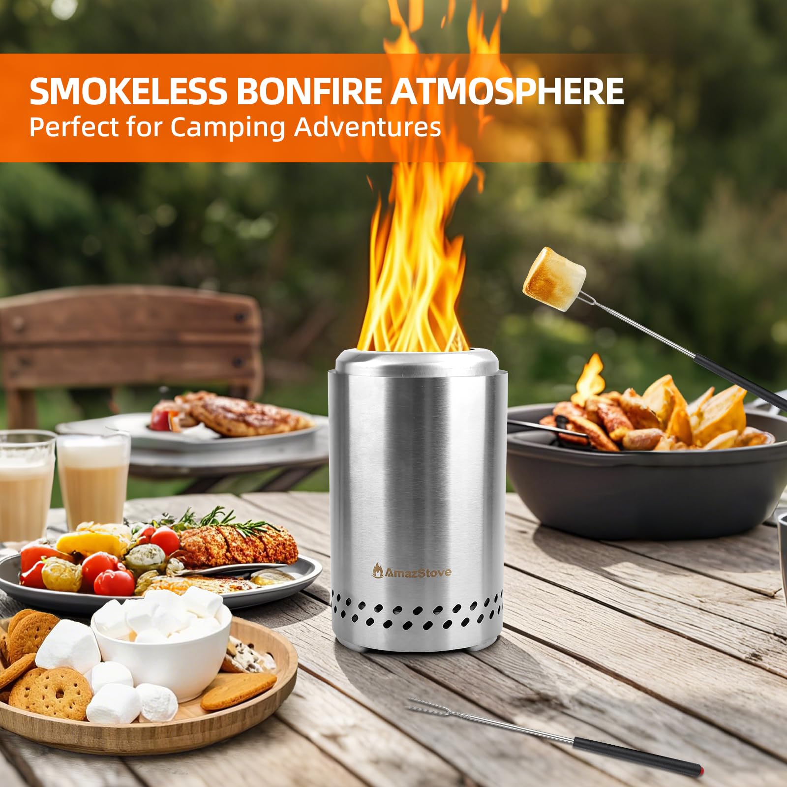 AmazStove close-up of 304 stainless steel surface highlighting durable finish