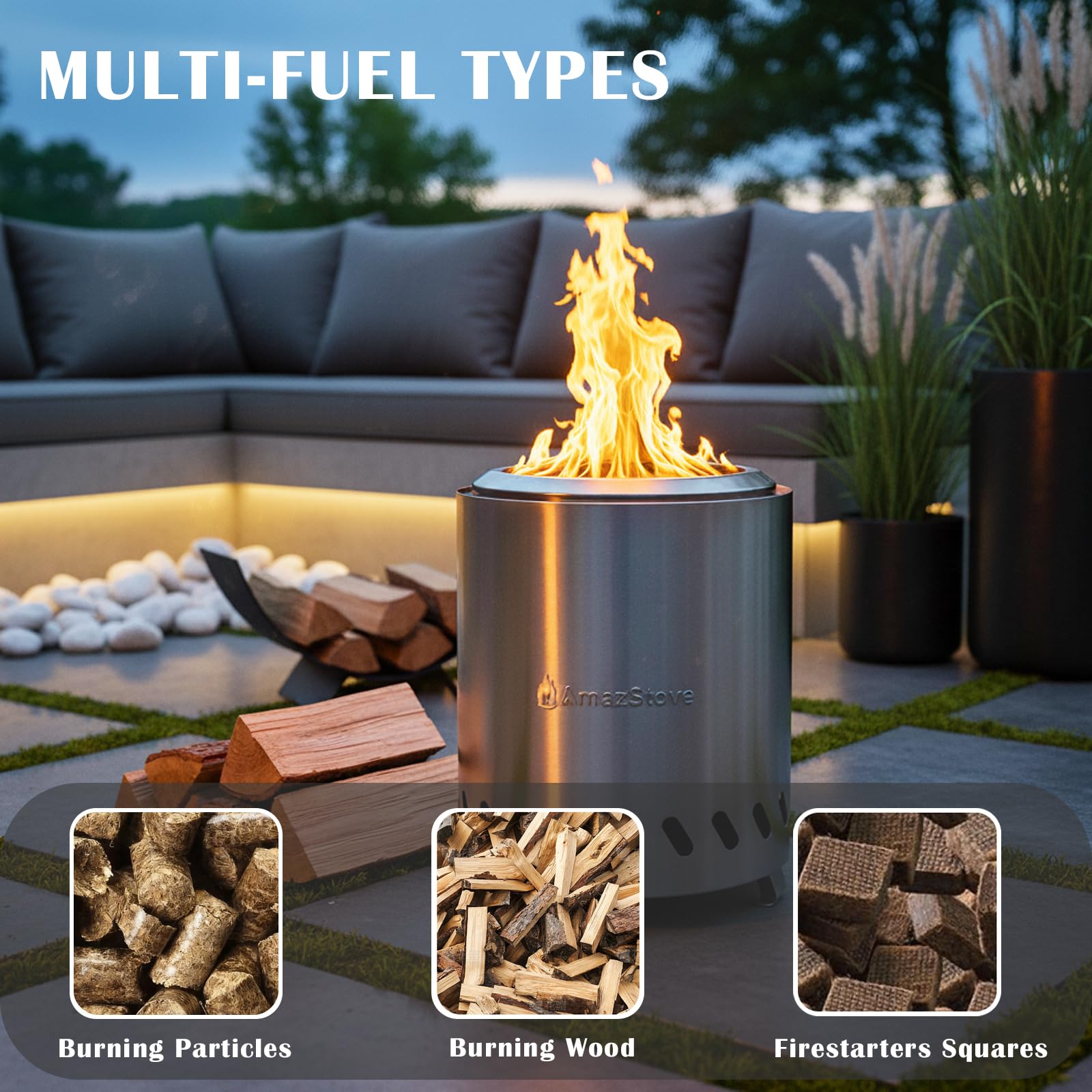 AmazStove in use at campsite creating warm ambiance with low visible smoke