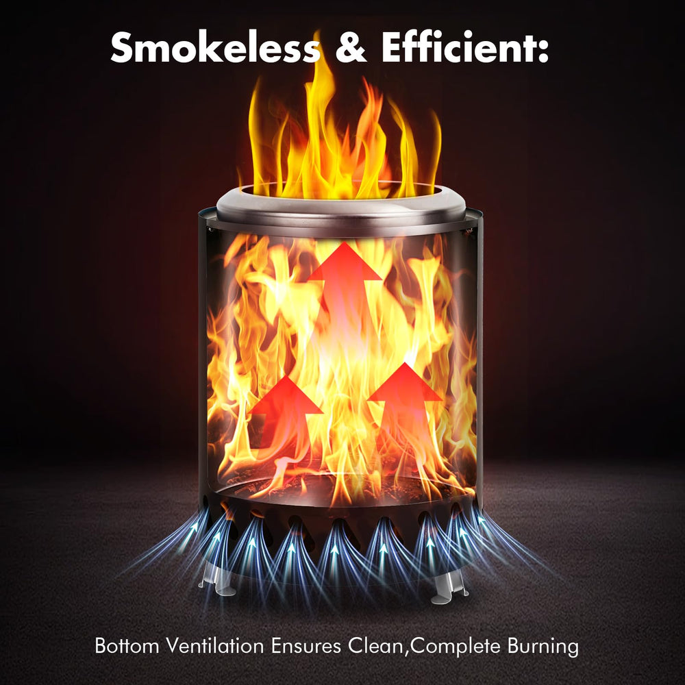 AmazStove lit at campsite demonstrating low-smoke flame for easy camping use