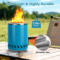 AmazStove on a patio at dusk creating warm ambiance for outdoor gatherings