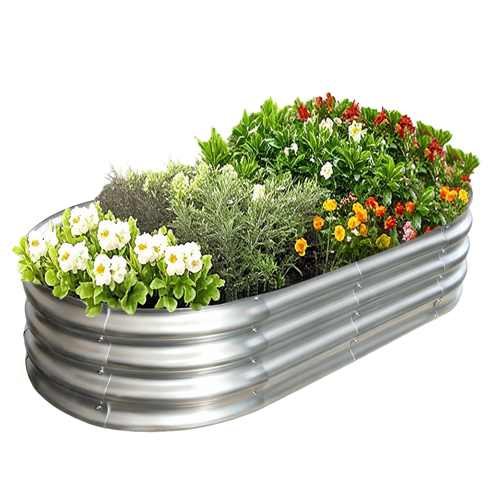 AmazStove front view of oval raised garden bed showing neat planting space and durability