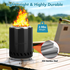 AmazStove next to a water bottle for size comparison showing portability benefit