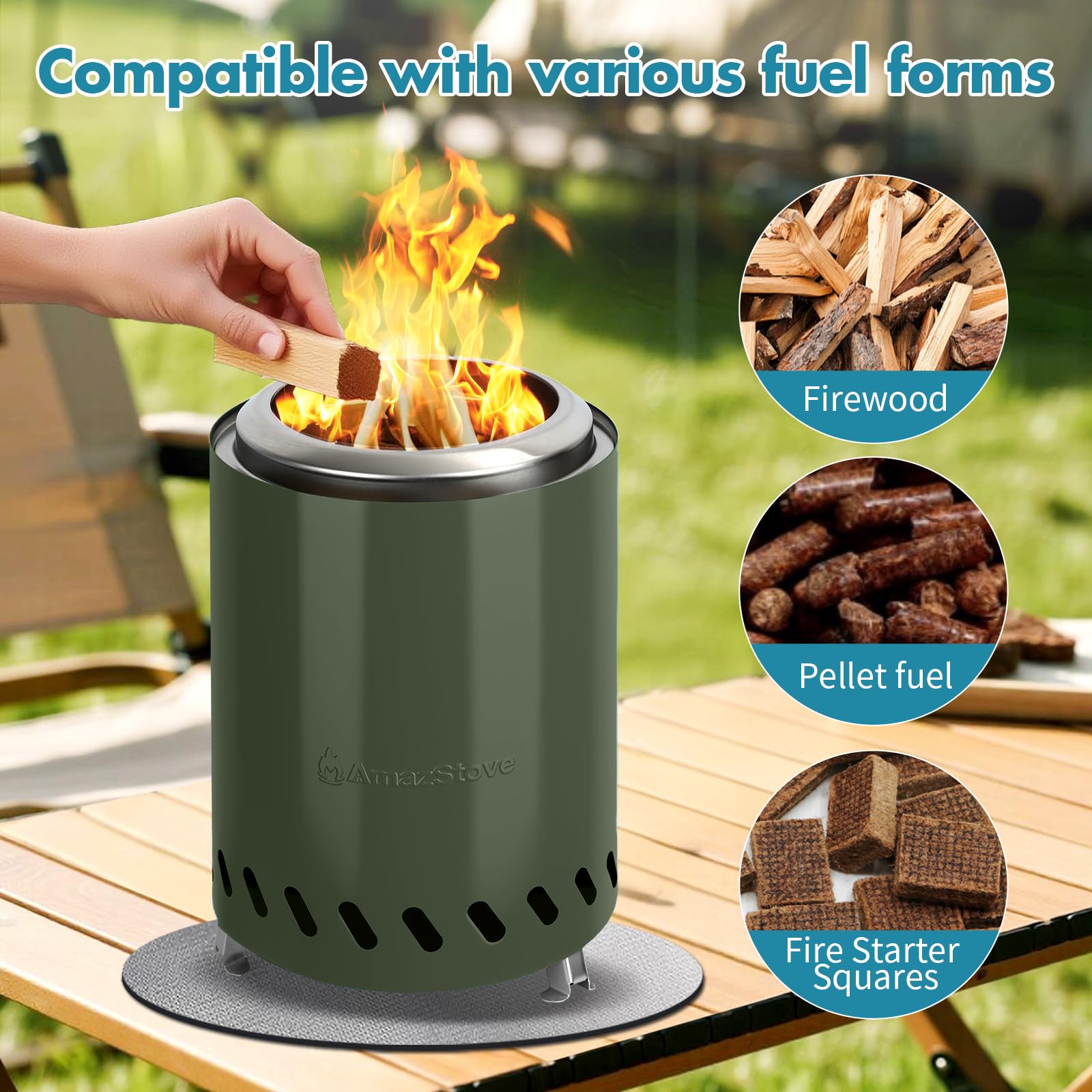 AmazStove size comparison with hand and keys showing portable scale