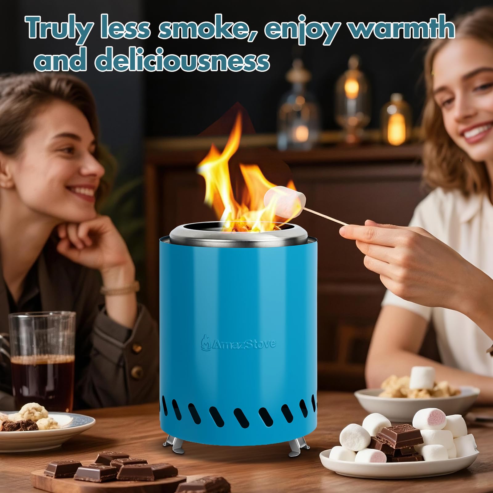 AmazStove open chamber top view highlighting fuel capacity and easy loading