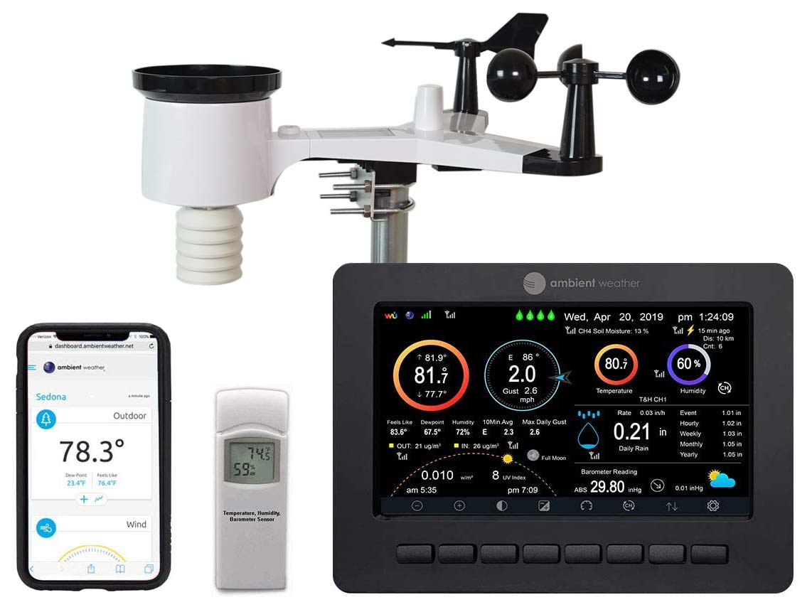 Ambient Weather WS-2000 console showing colorful data display and quick overview benefit