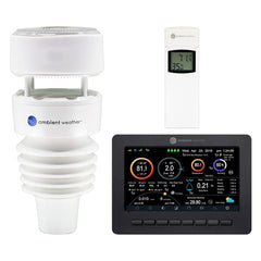 Ambient Weather WS-4000 front display showing live weather readings and easy readout benefit