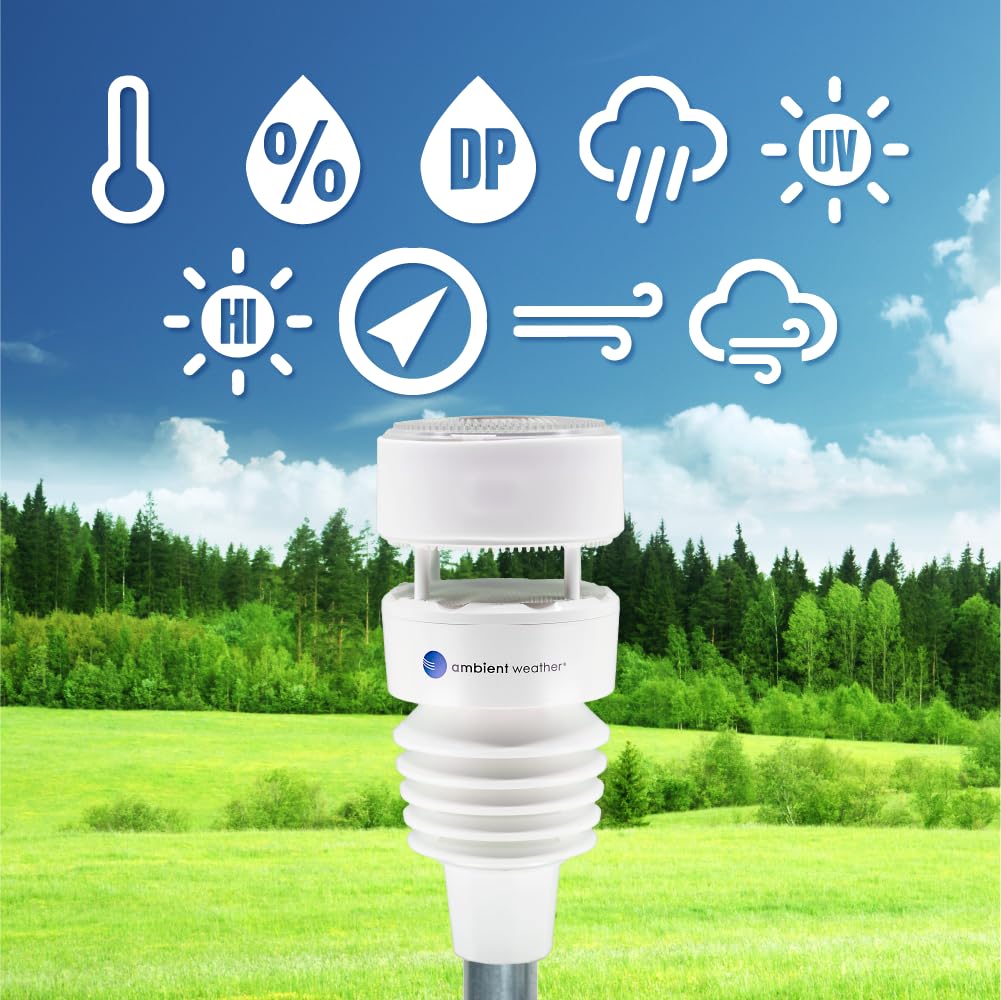 Ambient Weather WS-4000 ultrasonic sensor detail demonstrating maintenance-free wind measurement