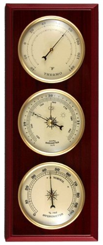 Ambient Weather YG315 front view showing three dials and cherry finish for elegant monitoring