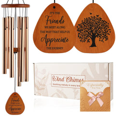 AMBOBE front view of boxed wind chime showing gift-ready packaging and card benefit