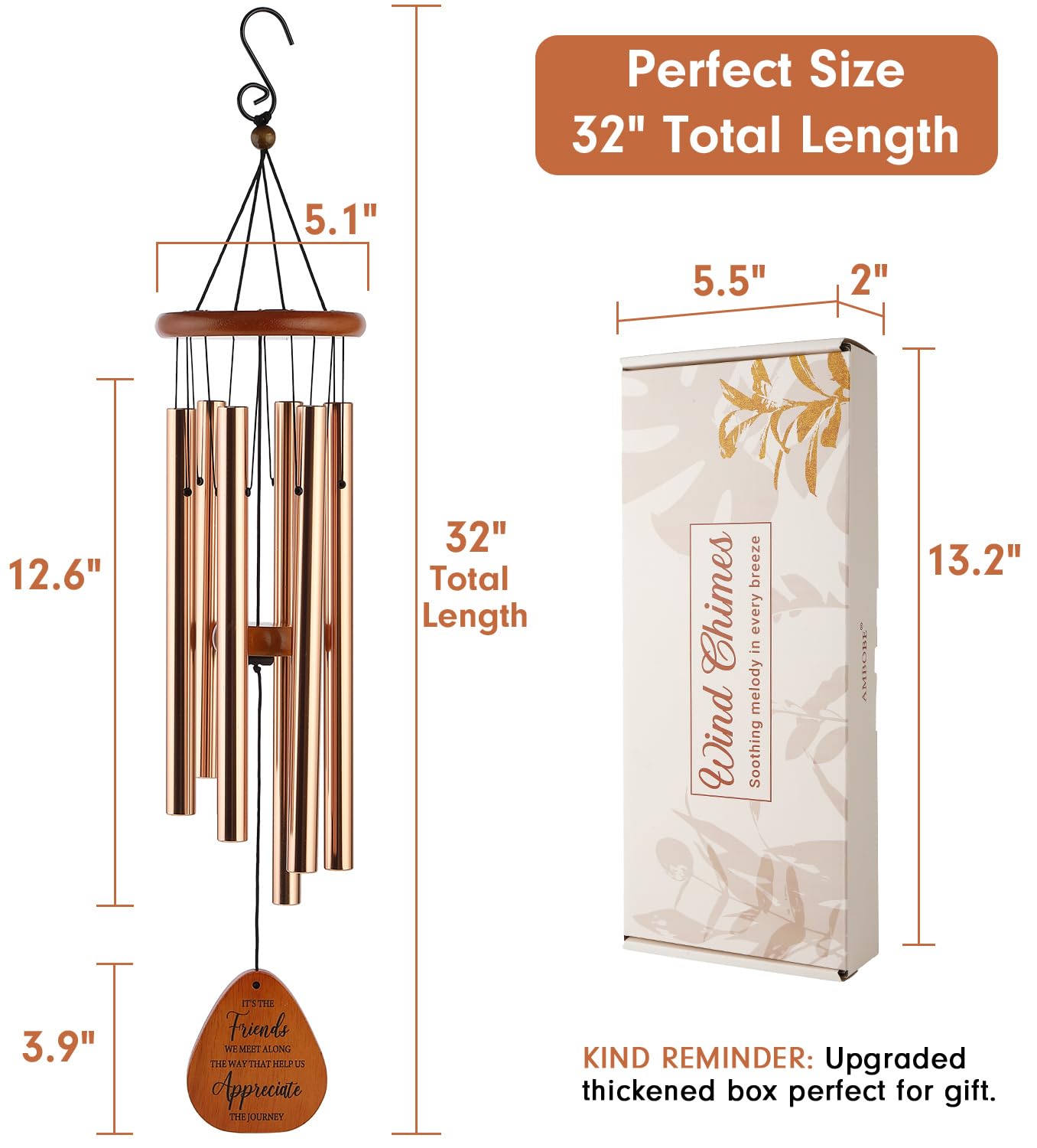 AMBOBE wind chime held by hand showing scale and easy installation benefit