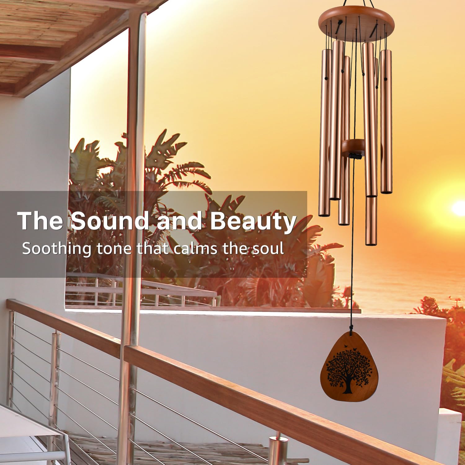 AMBOBE wind chime next to hand and ruler showing 32-inch size for placement planning
