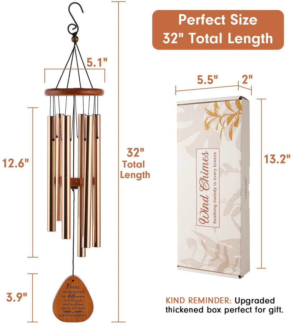 AMBOBE wind chime next to hand for scale showing full 32-inch size practicality