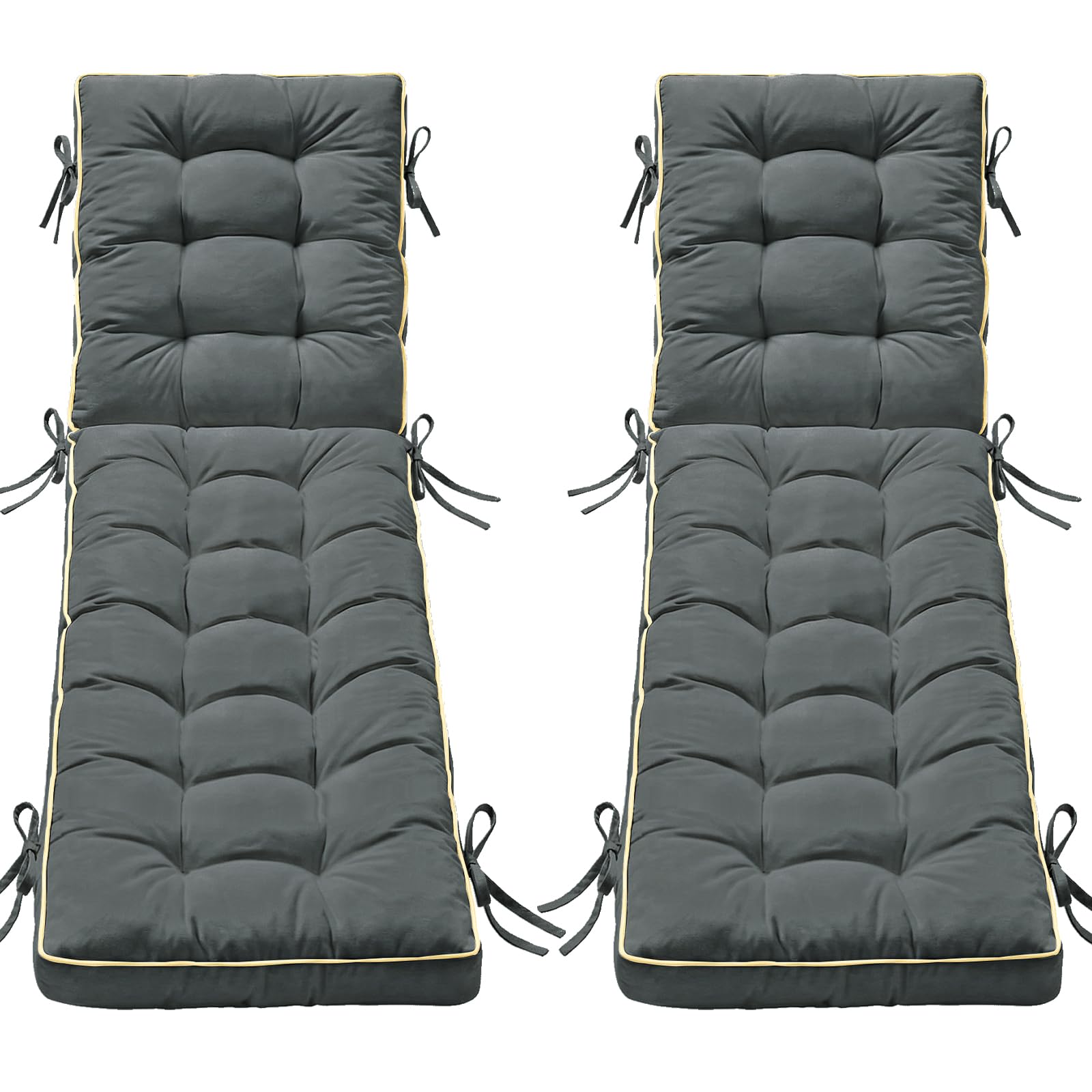 AMCATON front view of gray chaise cushion showing full length and shape for comfortable lounging