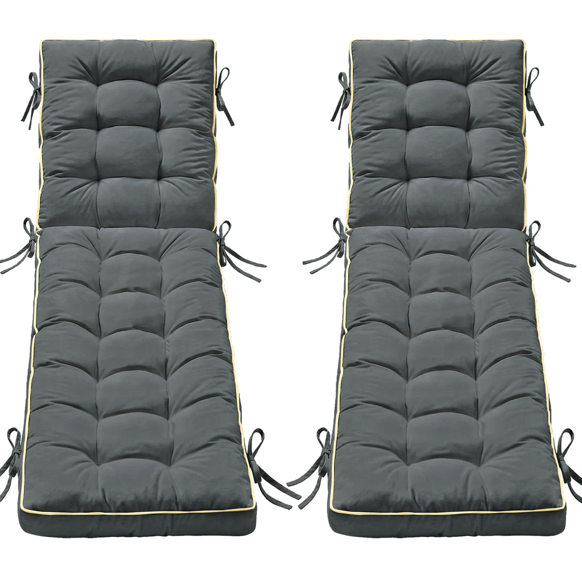 AMCATON front view of gray chaise cushion showing full length and shape for comfortable lounging