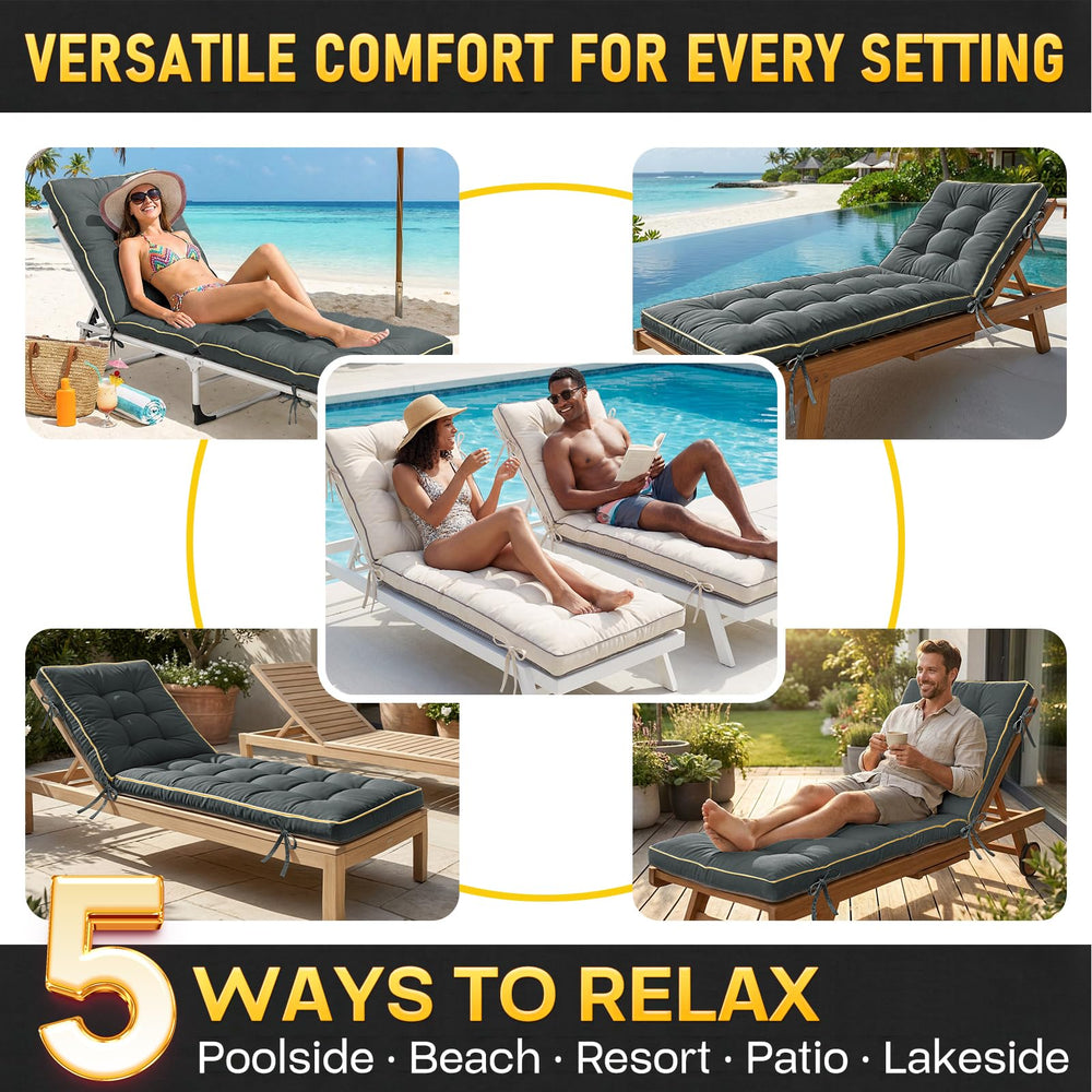 AMCATON chaise cushion in use poolside demonstrating supportive comfort and water resistance