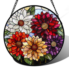 AMDERVEN dahlia front view showing vibrant stained glass and floral design benefits mood